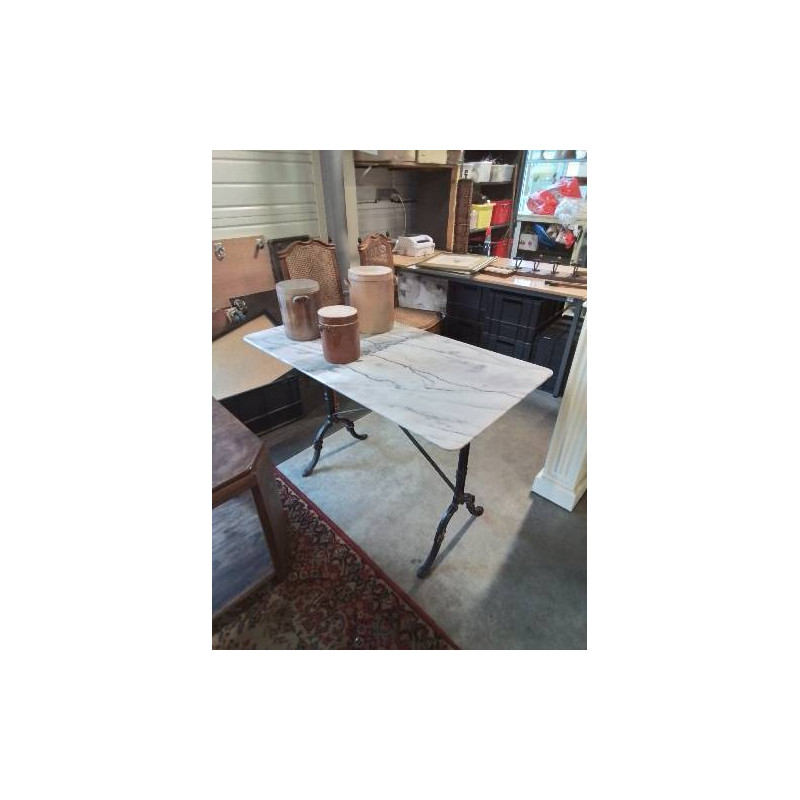 TABLE BISTROT PIÈTEMENT FONTE PLATEAU MARBRE BLANC 