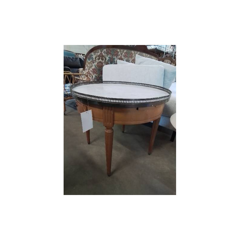 TABLE BOUILLOTTE PIÈTEMENT BOIS CLAIR 2 TIROIRS DESSUS MARBRE BLANC STYLE LOUIS XVI