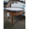 TABLE BOUILLOTTE PIÈTEMENT BOIS CLAIR 2 TIROIRS DESSUS MARBRE BLANC STYLE LOUIS XVI