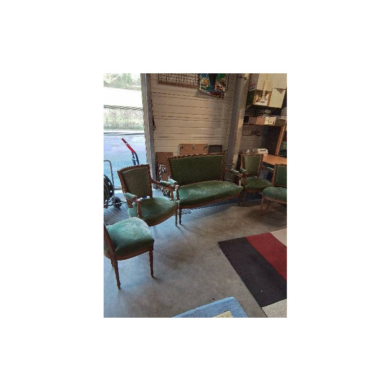 ENSEMBLE 5 PIÈCES STYLE LOUIS XVI MILIEU XX CANAPÉ + 2 FAUTEUILS +2 CHAISES