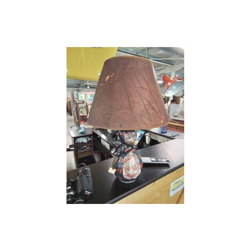 LAMPE CÉRAMIQUE BLEU ECRU ROUGE STYLE ASIATIQUE AJ CHOCOLAT 