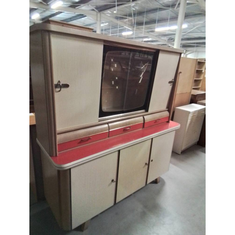 BUFFET FORMICA  2 CORPS VITRE ANNÉES 60 7 PORTES 2 TIROIRS 