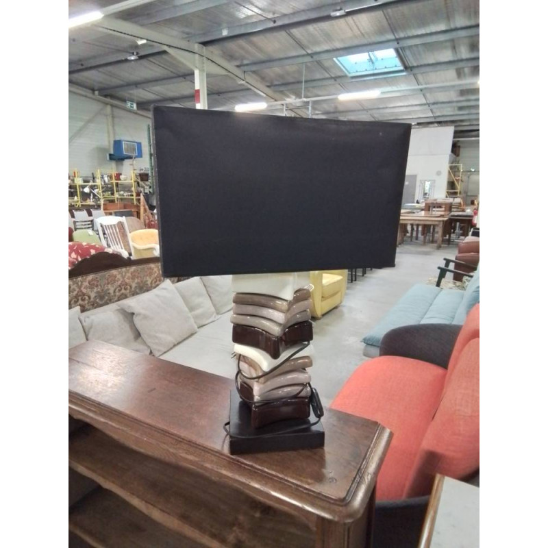 LAMPE CÉRAMIQUE ECRU TAUPE CHOCOLAT SOCLE BOIS  AJ NOIR