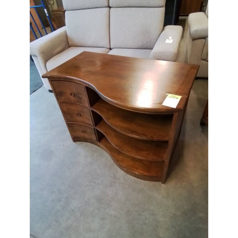 MEUBLE TV  BOIS PLATEAU CONTOURNE 3 TIROIRS 3 NICHES 