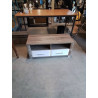 MEUBLE TV BAS BOIS GRIS ET BLANC LAQUÉ 2 TIROIRS 2 NICHES