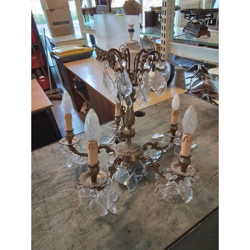 SUSPENSION BRONZE PENDELOQUES ET PAMPILLES CRISTAL