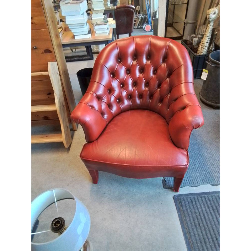FAUTEUIL CUIR ROUGE CHESTERFIELD 