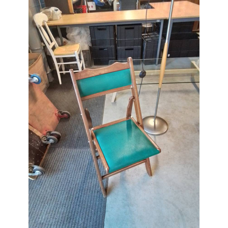 CHAISE PLIANTE BOIS ASSISE ET DOSSIER CAPITONNÉ SKAÏ VERT