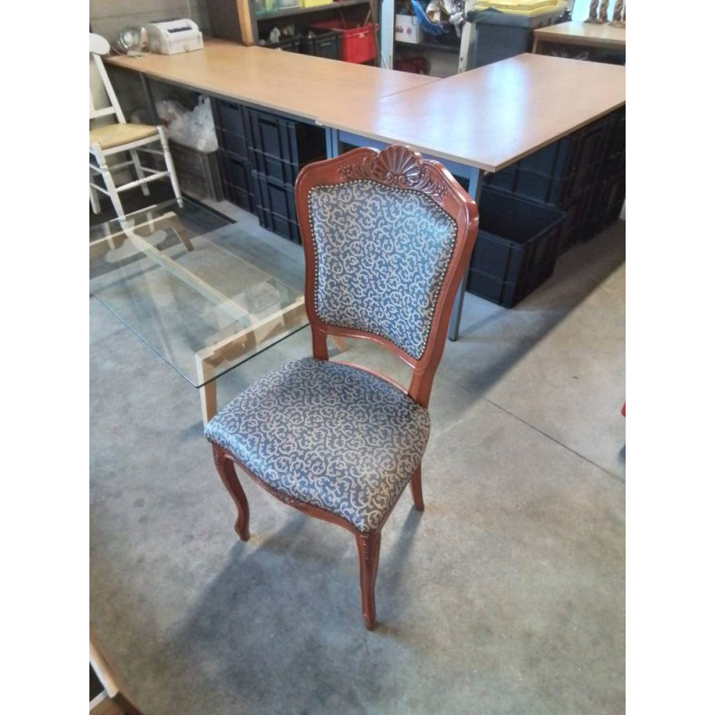 CHAISE BOIS ASSISE ET DOSSIER CAPITONNÉ PU GRIS ORANGÉ STYLE RÉGENCE COQUILLE