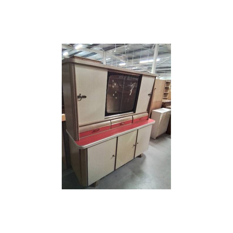 BUFFET FORMICA  2 CORPS VITRE ANNÉES 60 7 PORTES 2 TIROIRS 