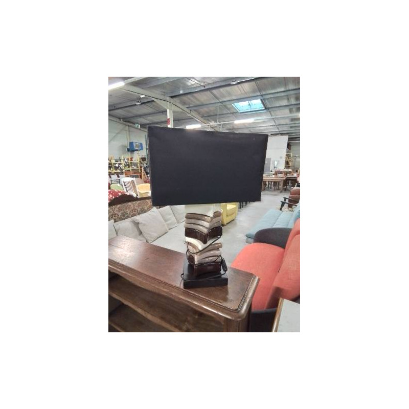 LAMPE CÉRAMIQUE ECRU TAUPE CHOCOLAT SOCLE BOIS  AJ NOIR