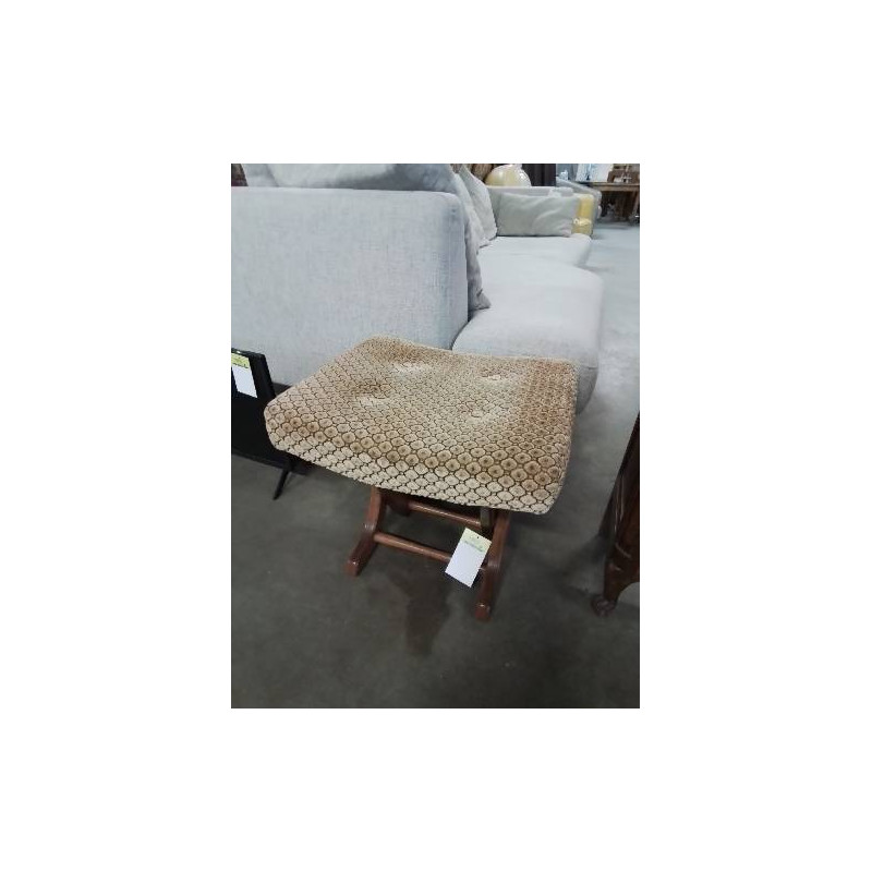 REPOSE PIEDS PLIANT PIÈTEMENT BOIS ASSISE TISSU OCRE ANNÉES 70