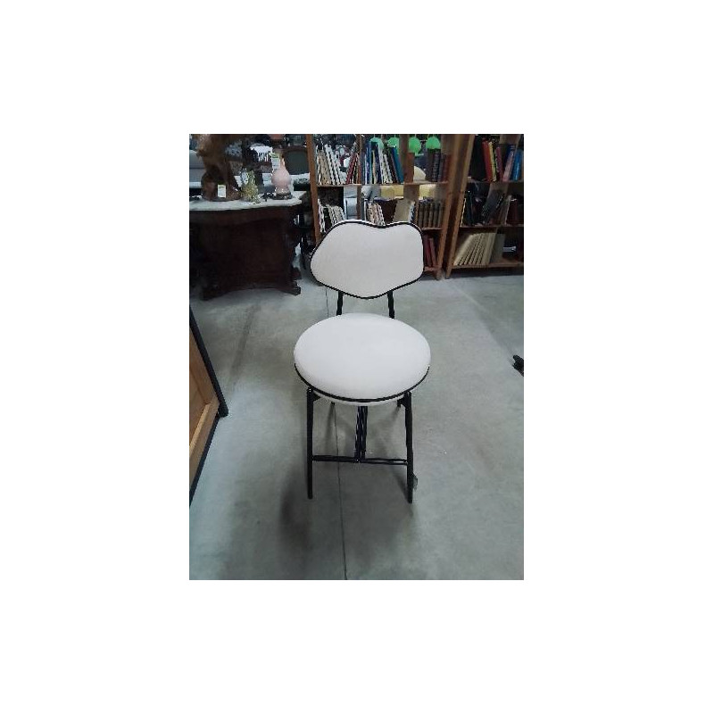 TABOURET DE BAR TISSU ECRU MÉTAL NOIR