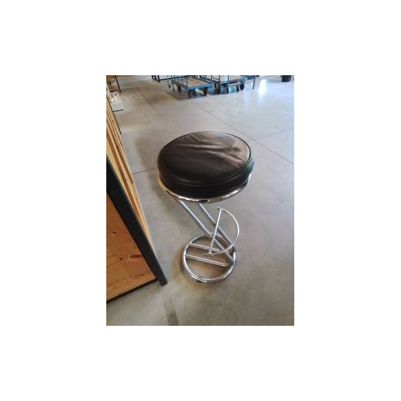 TABOURET DE BAR PIÈTEMENT MÉTAL CHROMÉ ASSISE PU NOIR