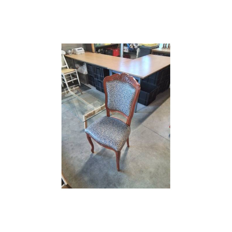 CHAISE BOIS ASSISE ET DOSSIER CAPITONNÉ PU GRIS ORANGÉ STYLE RÉGENCE COQUILLE