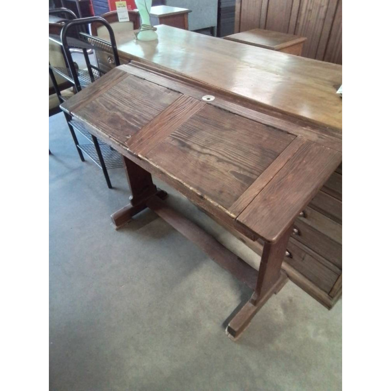 PUPITRE D’ÉCOLIER DOUBLE AVEC ENCRIER PITCHPIN DÉBUT XXE 