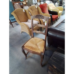 CHAISE PAILLÉ BOIS SCULPTÉ...