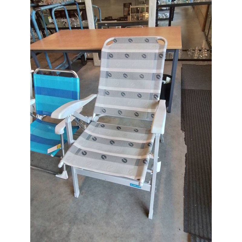 TRANSAT PLIANT ALU ET TOILE GRIS MITLAND CAMPING OUTDOOR FURNITURE 