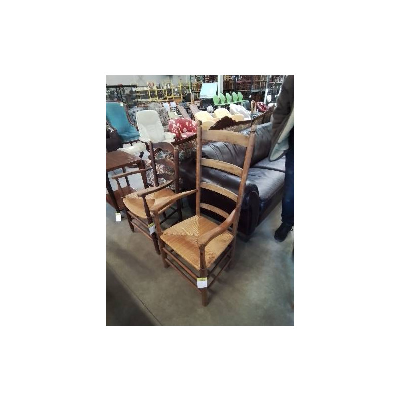 FAUTEUIL DE CHEMINÉE BOIS CLAIR PAILLÉ HAUT DOSSIER 