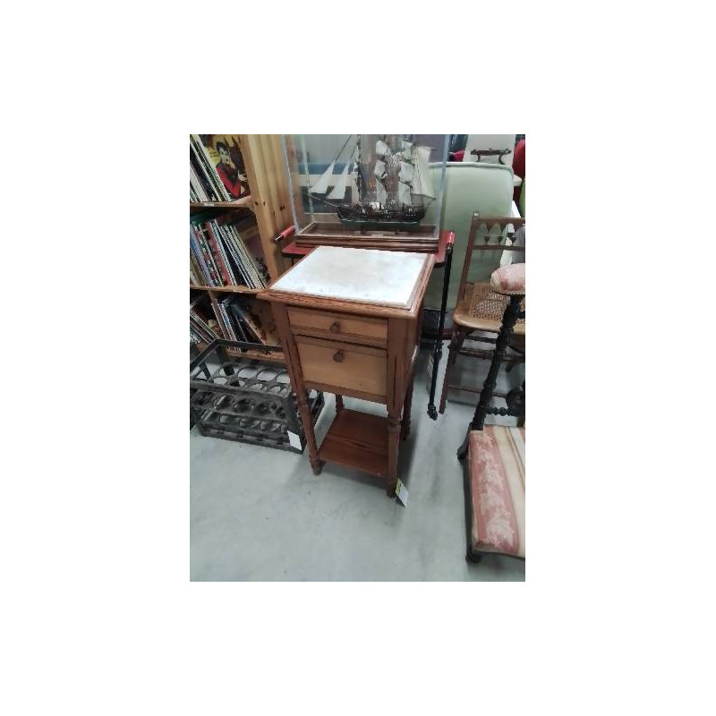 CHEVET PITCHPIN A COLONNES 1 TIROIR 1 PORTE DESSUS MARBRE BLANC 