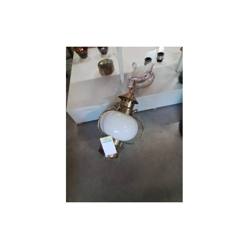 LANTERNE LAITON ET VERRE BLANC 