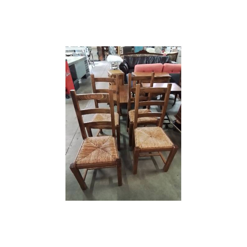 4 CHAISES BOIS PAILLÉ A ENTRETOISE DOSSIER 3 BARREAUX 