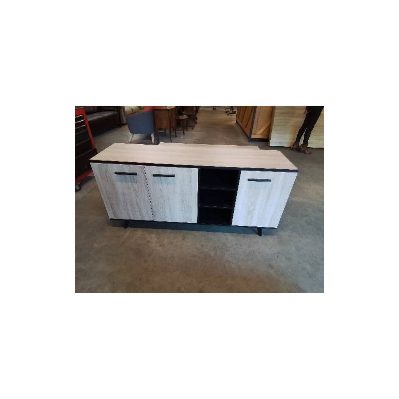 BUFFET BOIS CLAIR 3 PORTES 3 NICHES PIEDS COMPAS