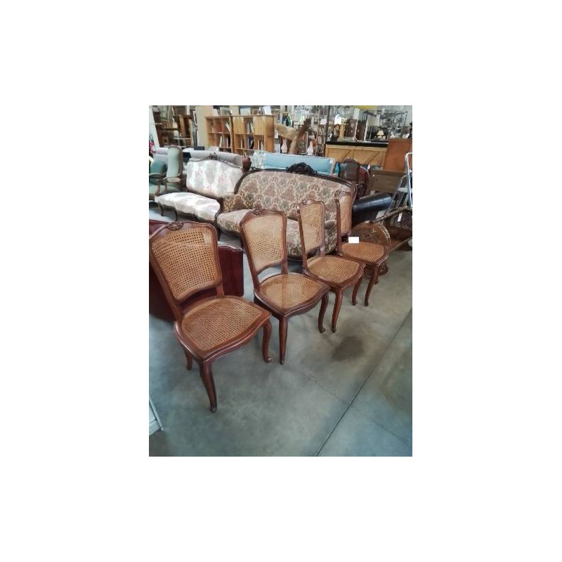 4 CHAISES BOIS ASSISE ET DOSSIER CANNÉ STYLE RÉGENCE COQUILLE 