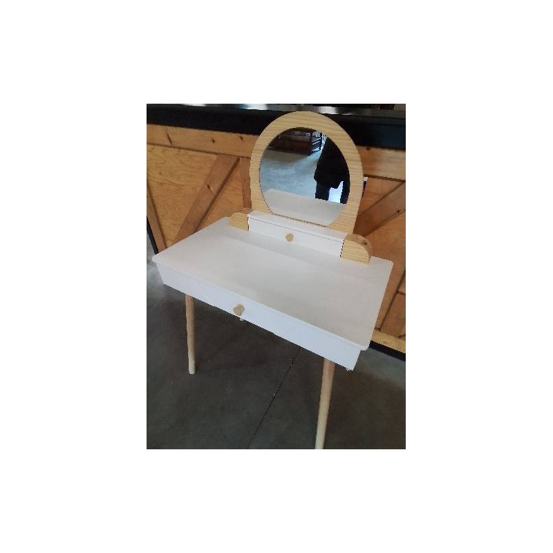 COIFFEUSE BOIS CLAIR ET BLANC 2 TIROIRS 