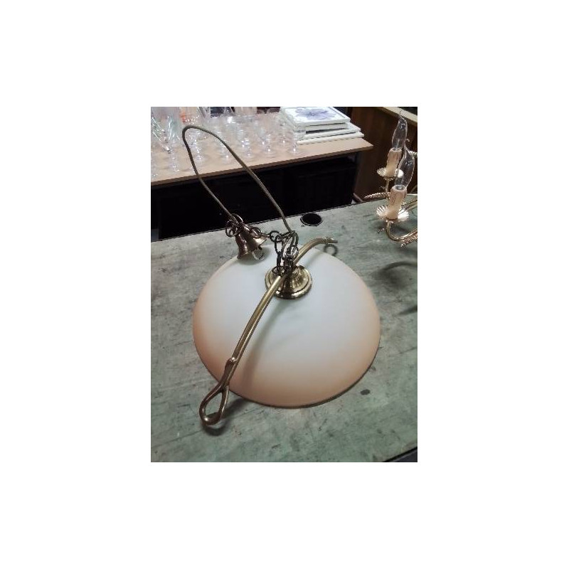 SUSPENSION RONDE MÉTAL DORÉ ET VERRE TEINTE ORANGÉ 