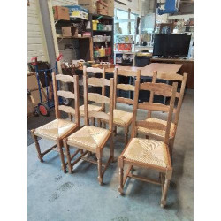 6 CHAISES BOIS CLAIR PAILLÉ...