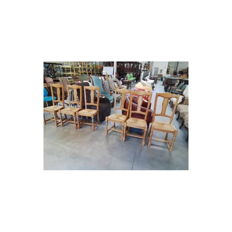 6 CHAISES BOIS PAILLÉ HAUT DOSSIER CINTRE STYLE REGENCE 