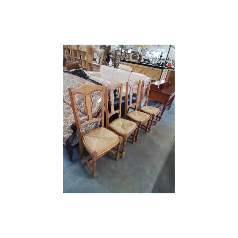 4 CHAISES BOIS PAILLÉ HAUT DOSSIER CINTRE STYLE REGENCE 
