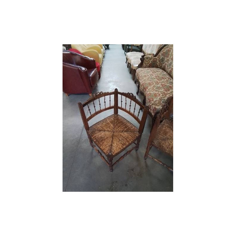 FAUTEUIL DE COIN BOIS SCULPTÉ ASSISE PAILLÉE STYLE LOUIS XVI 