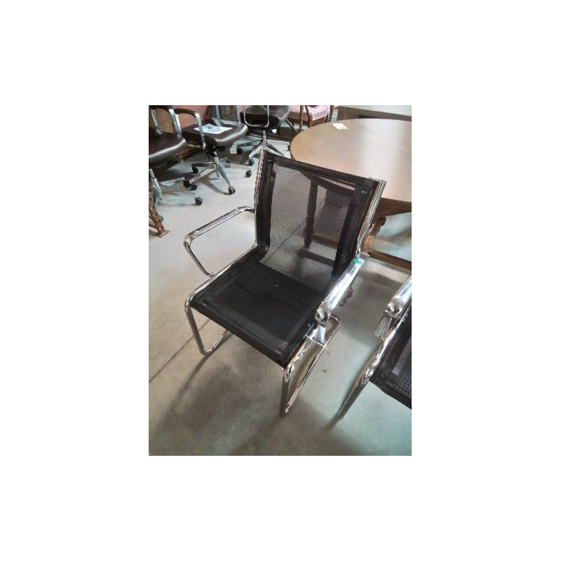 FAUTEUIL D’ACCEUIL PIÈTEMENT MÉTAL CHROMÉ ASSISE TOILE NOIR 