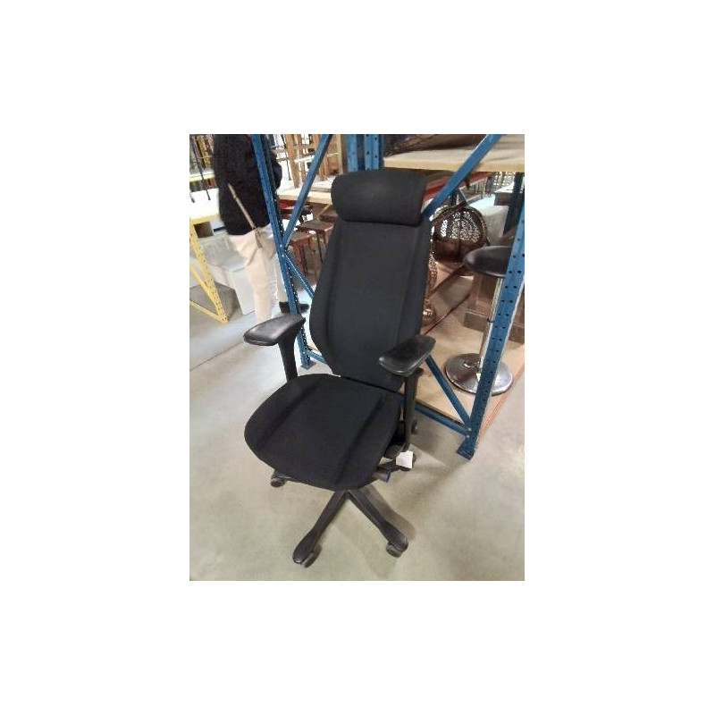 FAUTEUIL DE BUREAU RÉSINE ET TISSU NOIR DOSSIER AJUSTABLE 