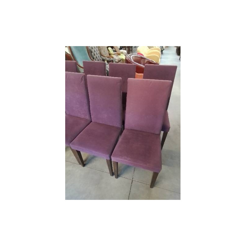 4 CHAISES TISSU MAUVE PIEDS BOIS 