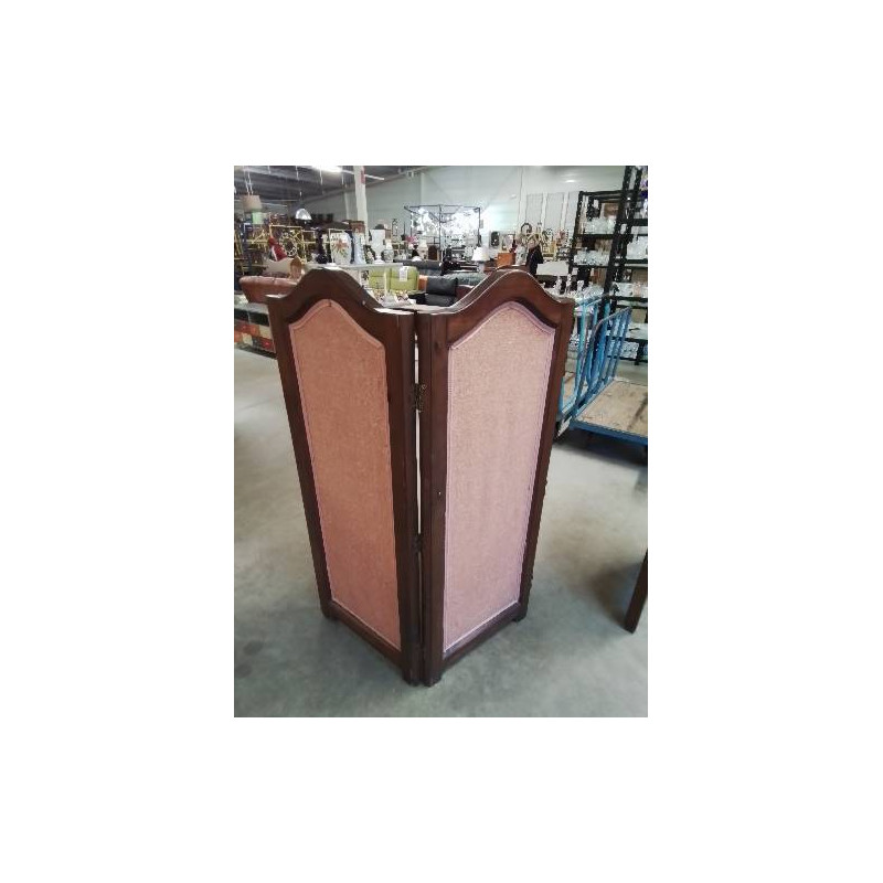 PARAVENT 3 FEUILLES BOIS CINTRE CAPITONNÉ TISSU ROSE 