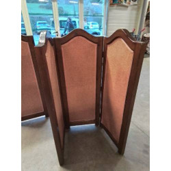 PARAVENT 3 FEUILLES BOIS CINTRE CAPITONNÉ TISSU ROSE 