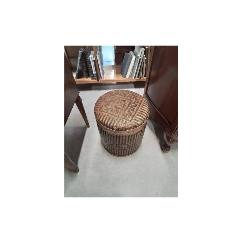 PANIÈRE AVEC COUVERCLE VANNERIE BICOLORE 