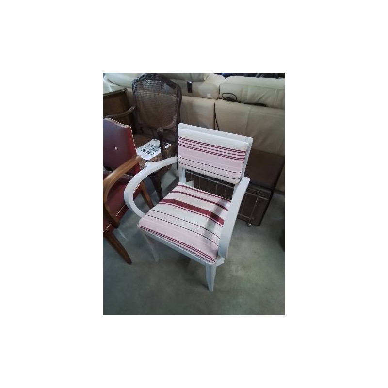 BRIDGE BOIS PEINT ECRU ASSISE ET DOSSIER CAPITONNÉ TISSU ECRU ROSE ANNÉES 40