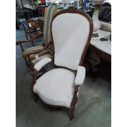 VOLTAIRE ASSISE ET DOSSIER  TISSU ECRU STYLE RÉGENCE COQUILLE XIXE 