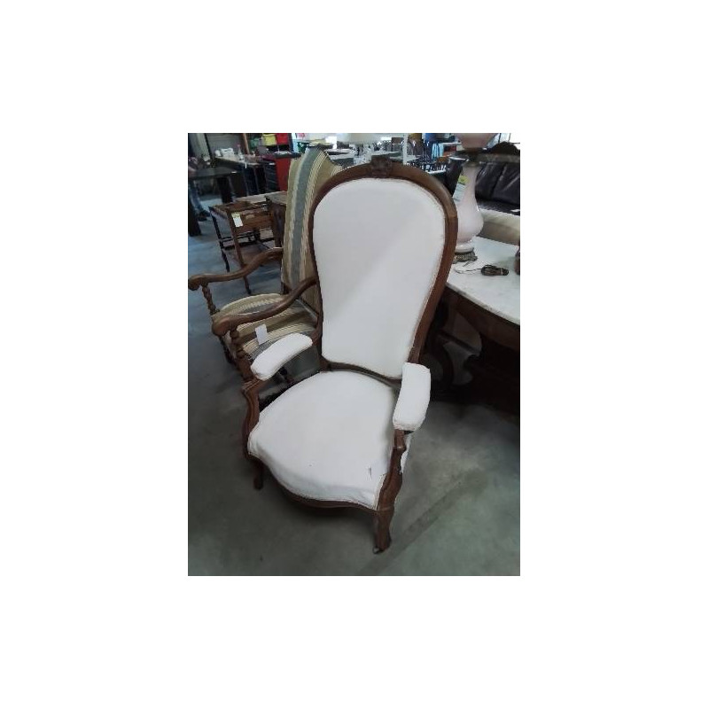 VOLTAIRE ASSISE ET DOSSIER  TISSU ECRU STYLE RÉGENCE COQUILLE XIXE 