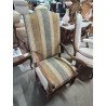 FAUTEUIL STYLE LOUIS XIII DOSSIER CINTRÉ ASSISE ET DOSSIER  TISSU VERT JAUNE BLEU A RAYURES 