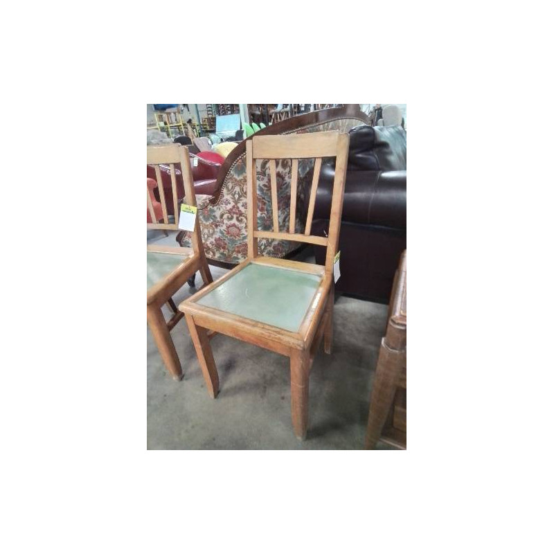 CHAISE BISTROT BOIS CLAIR ASSISE VERT DOSSIER 3 BARREAUX VERTICAUX ANNÉES 50