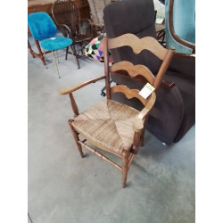 FAUTEUIL DE CHEMINÉE BOIS CLAIR PAILLÉ DOSSIER MOUSTACHE 