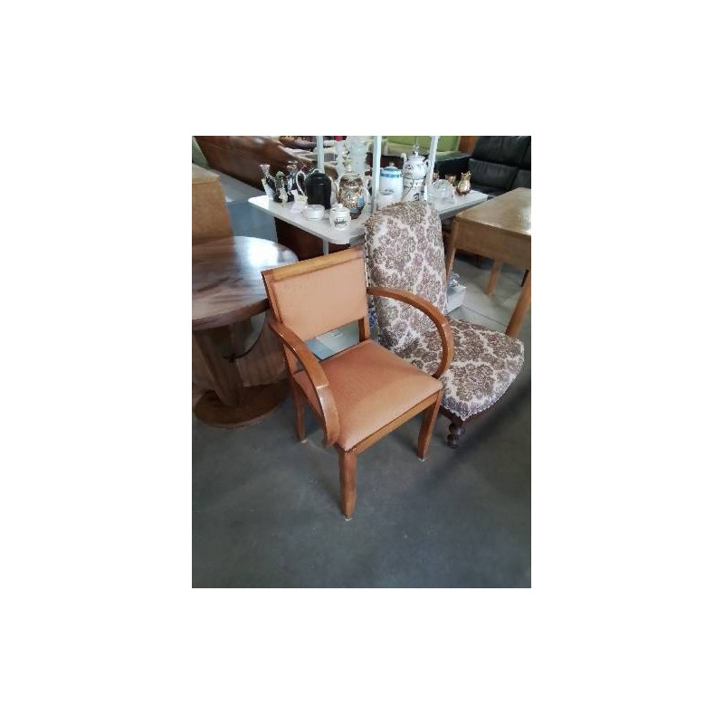 BRIDGE ART DÉCO BOIS CLAIR ASSISE ET DOSSIER  TISSU ORANGÉ 