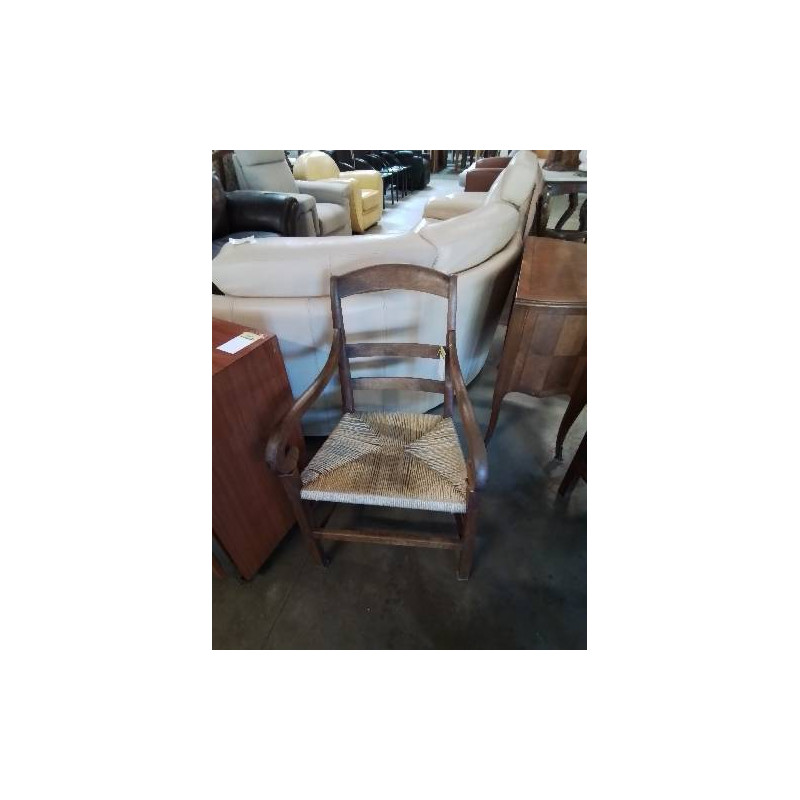 FAUTEUIL DE CHEMINÉE A CROSSES BOIS PAILLÉ FIN XIXE 