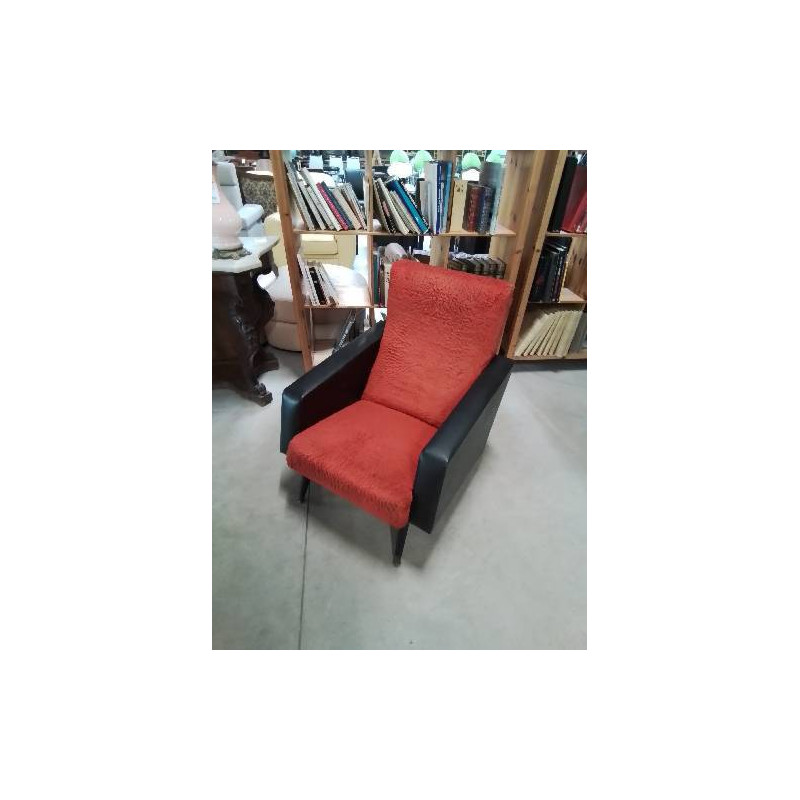 FAUTEUIL SKAÏ ET MOUMOUTE ROUGE ANNÉES 50