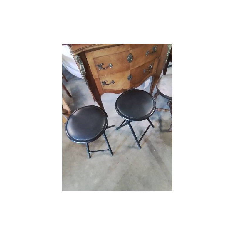 TABOURET PLIANT MÉTAL ET PU NOIR